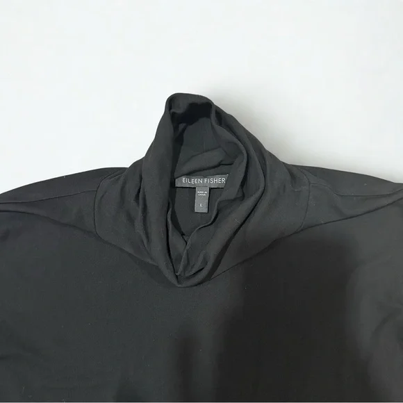 Eileen Fisher Black Turtleneck Long Sleeve Size L 100% Silk Mélange Turtleneck - Picture 6 of 10